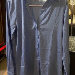 H&M Satin Blue Button Down Blouse